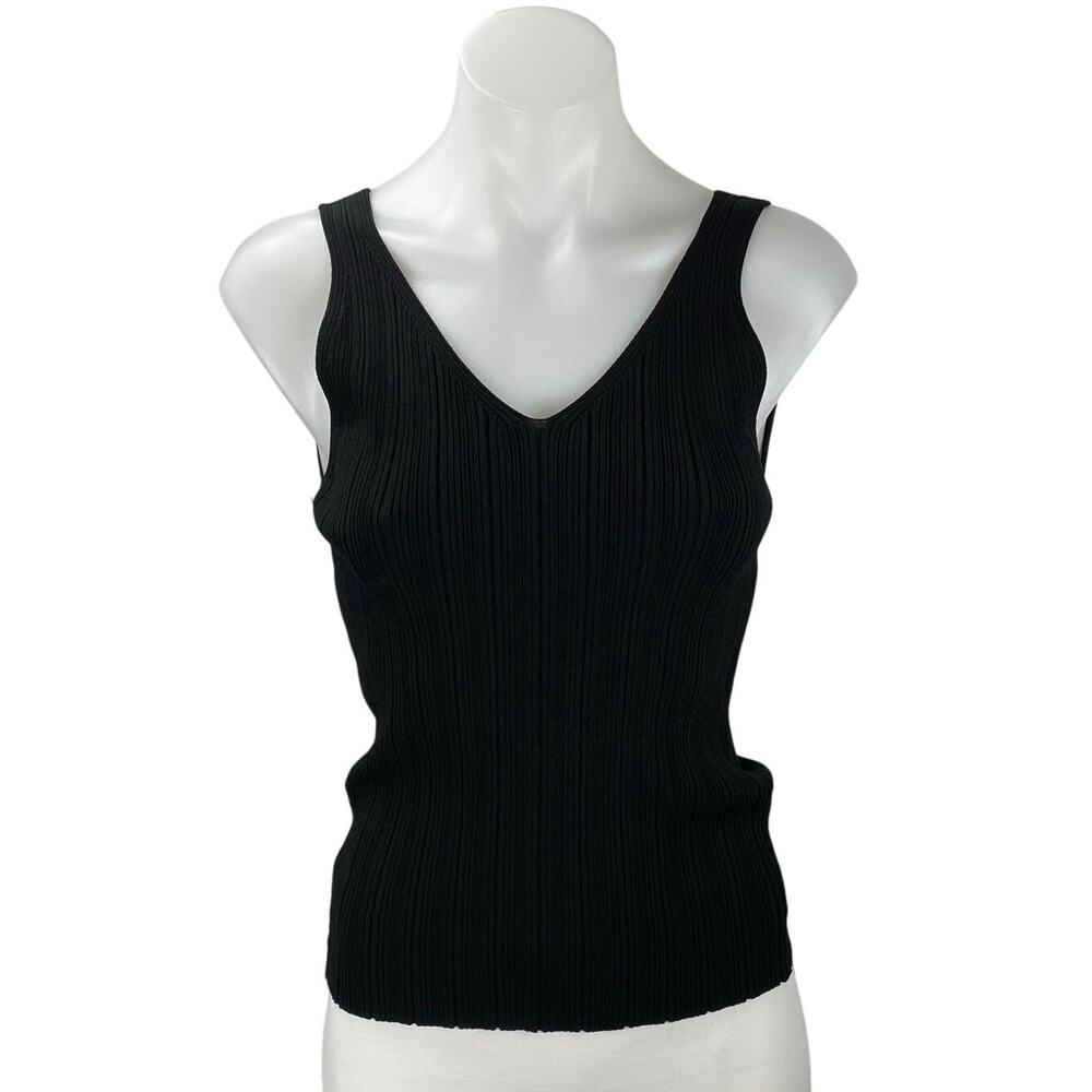GAP Women's Black Sleeveless Ribbed Knit V-neck Slim Fit Crop Tank Top Size L